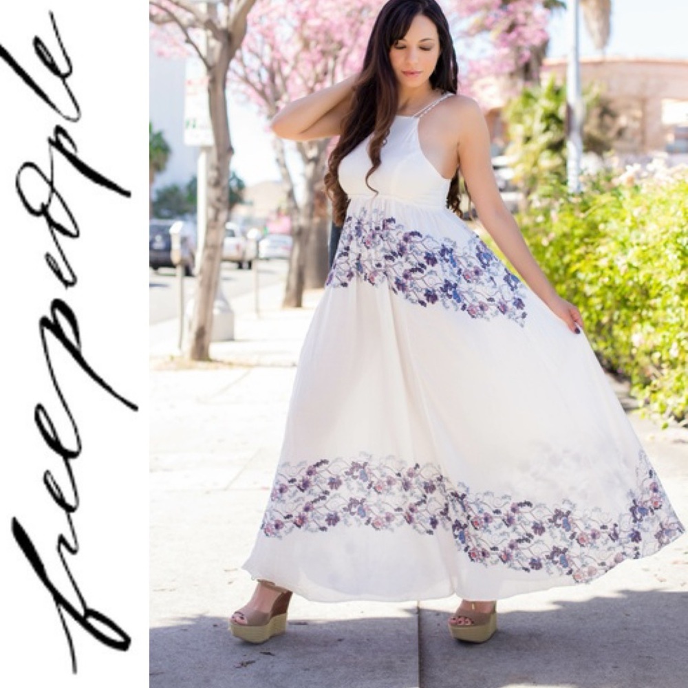 FREE PEOPLE Babydoll Maxi Dress in Cream Combo S Cream Floral Boho Cottagecore - Picture 13 of 13